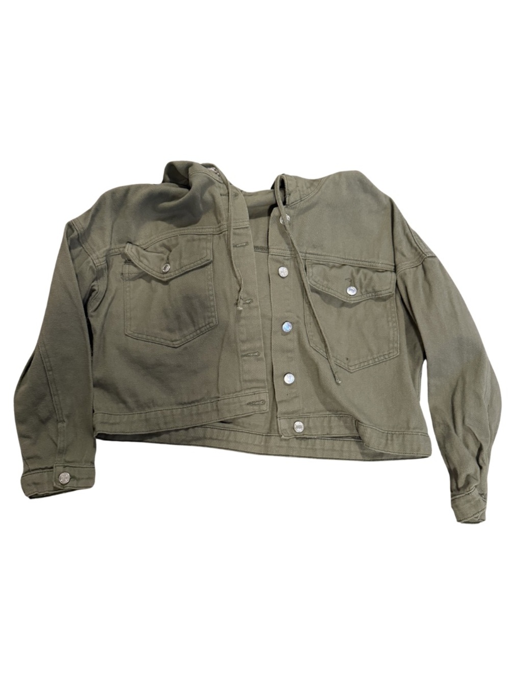 Olive Green Hooded Denim Jacket